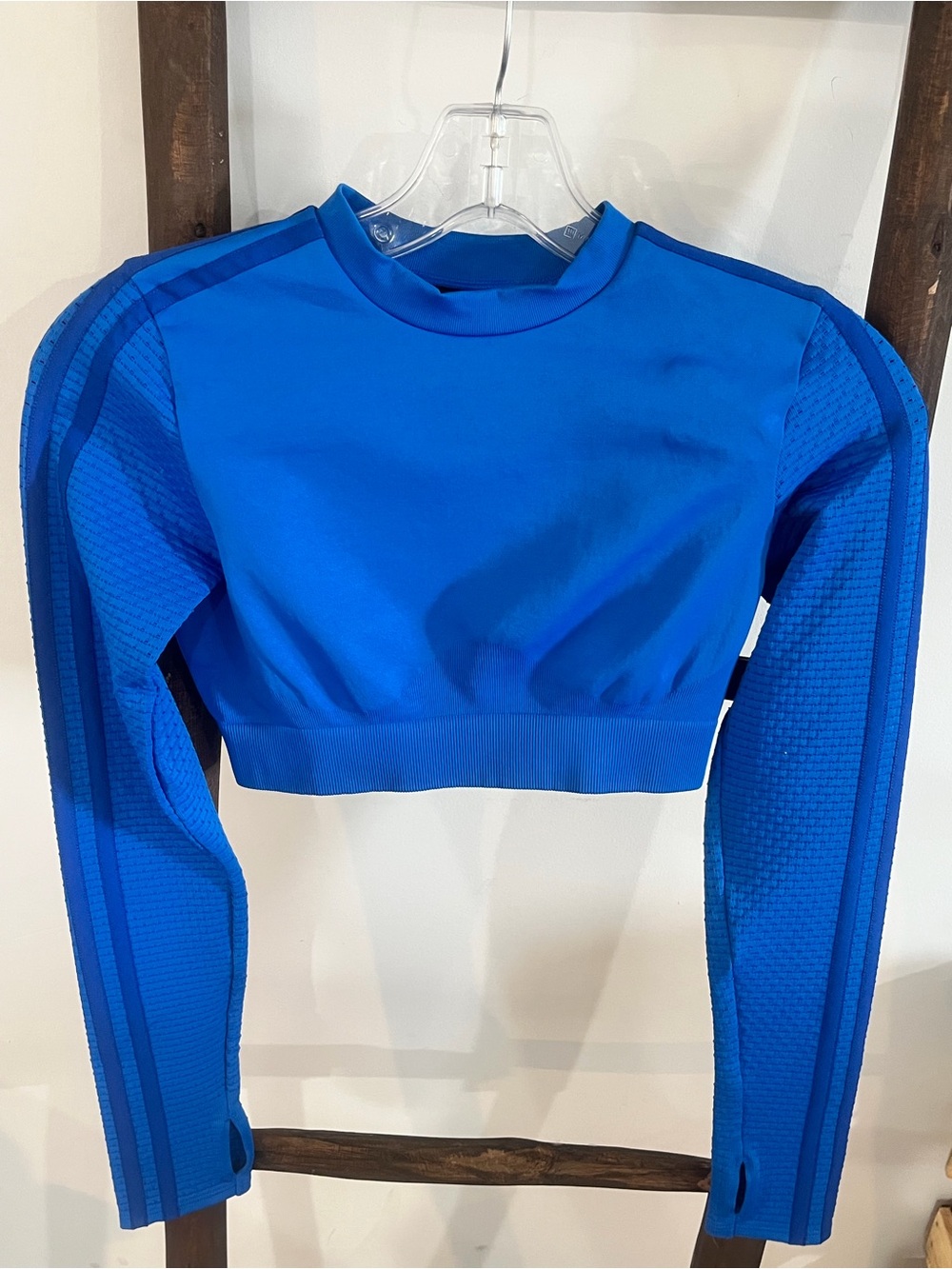 Adidas Blue Cropped Long-Sleeve Performance Top